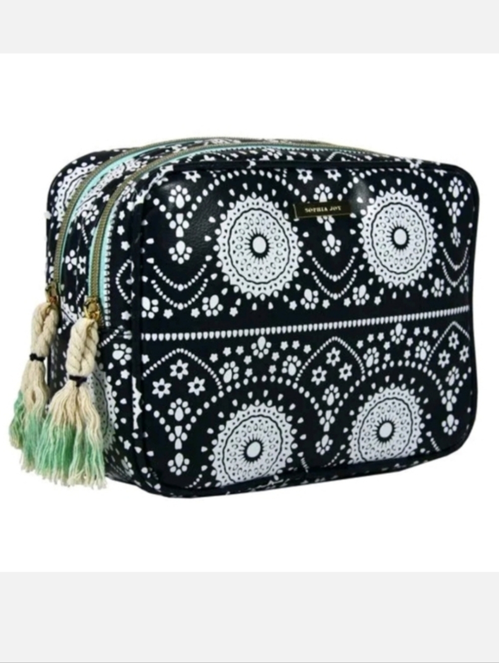 Sophia Joy Double Sided Zip Top Travel Makeup Accessory Case Blue Paisley NWT